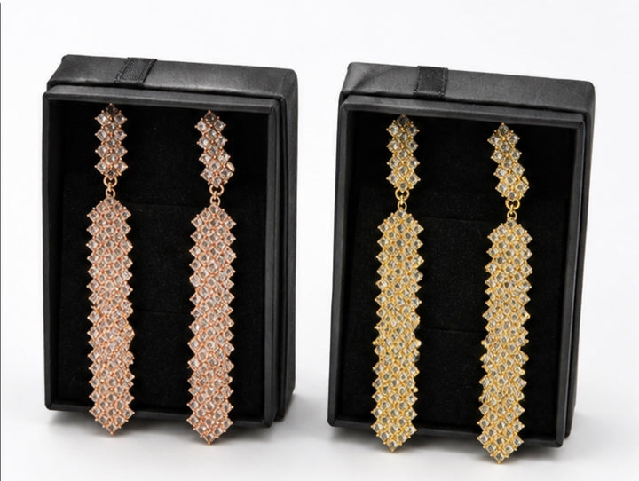     Long statement earrings with crystal detailing