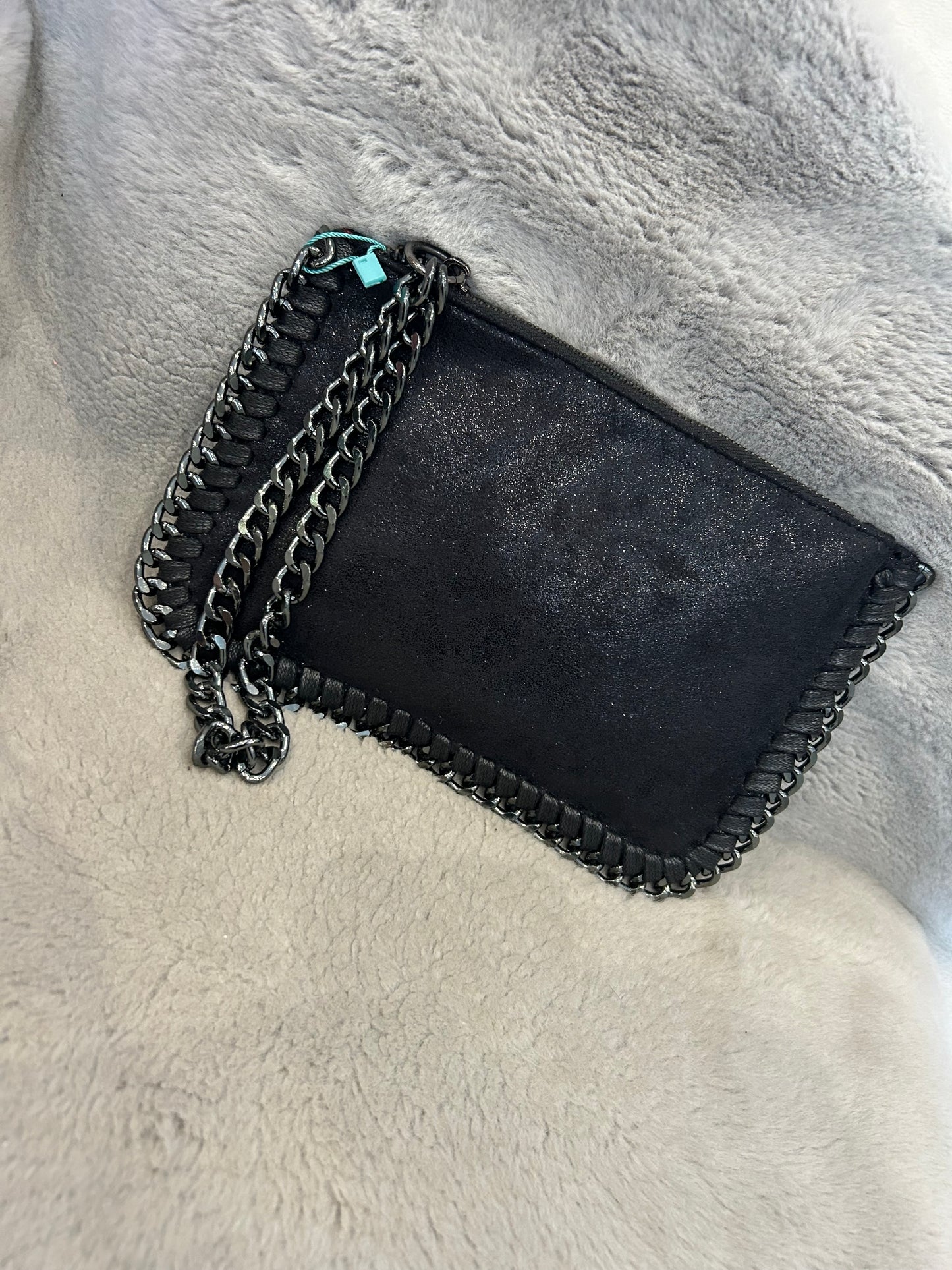 Black velvet chain clutch bag