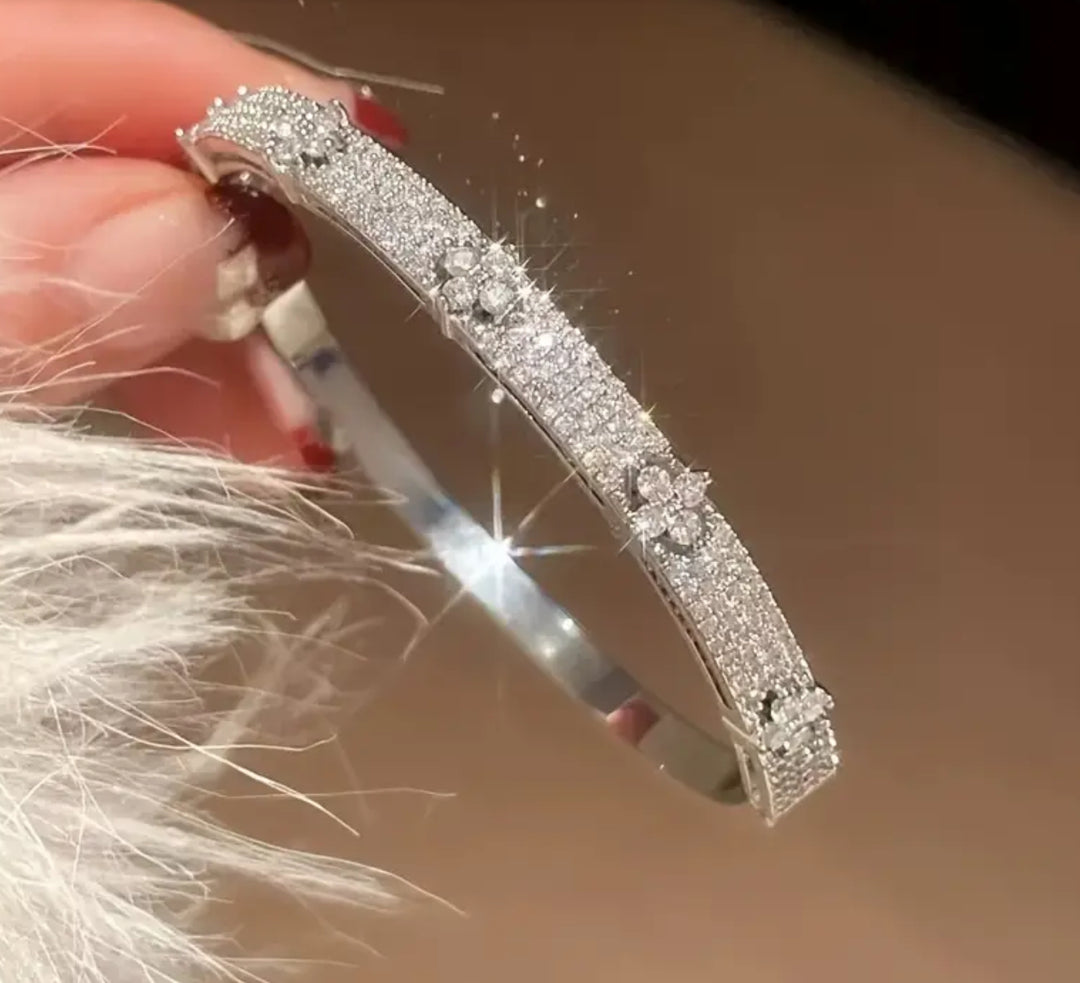 Silver crystal embellished bangle bracelet 