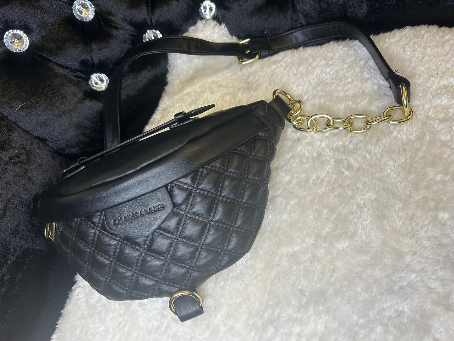 Black chain detailed bum bag