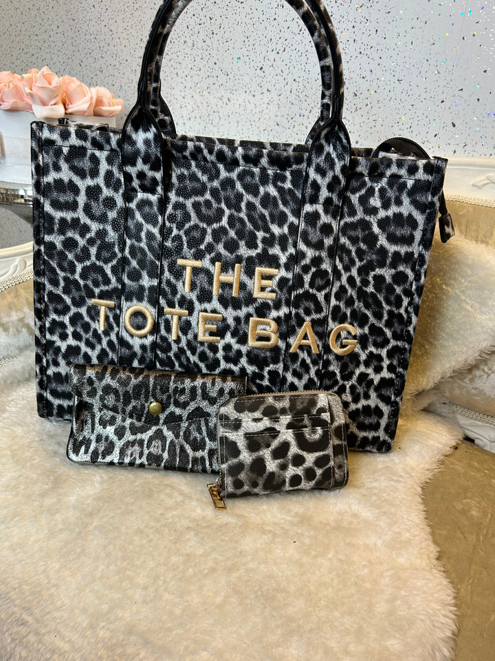 Leopard print tote bag with &