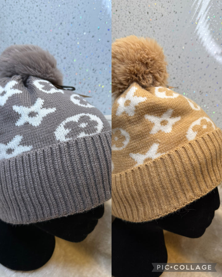 Flower detail bobble hats