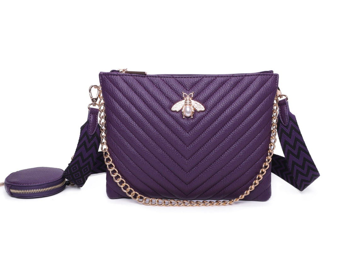 Gold bee detailed crossbody bag with chain strap 