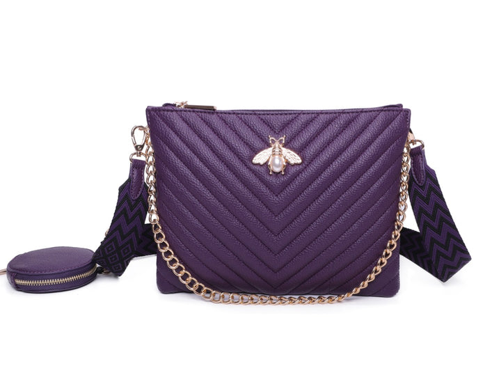 Gold bee detailed crossbody bag with chain strap 