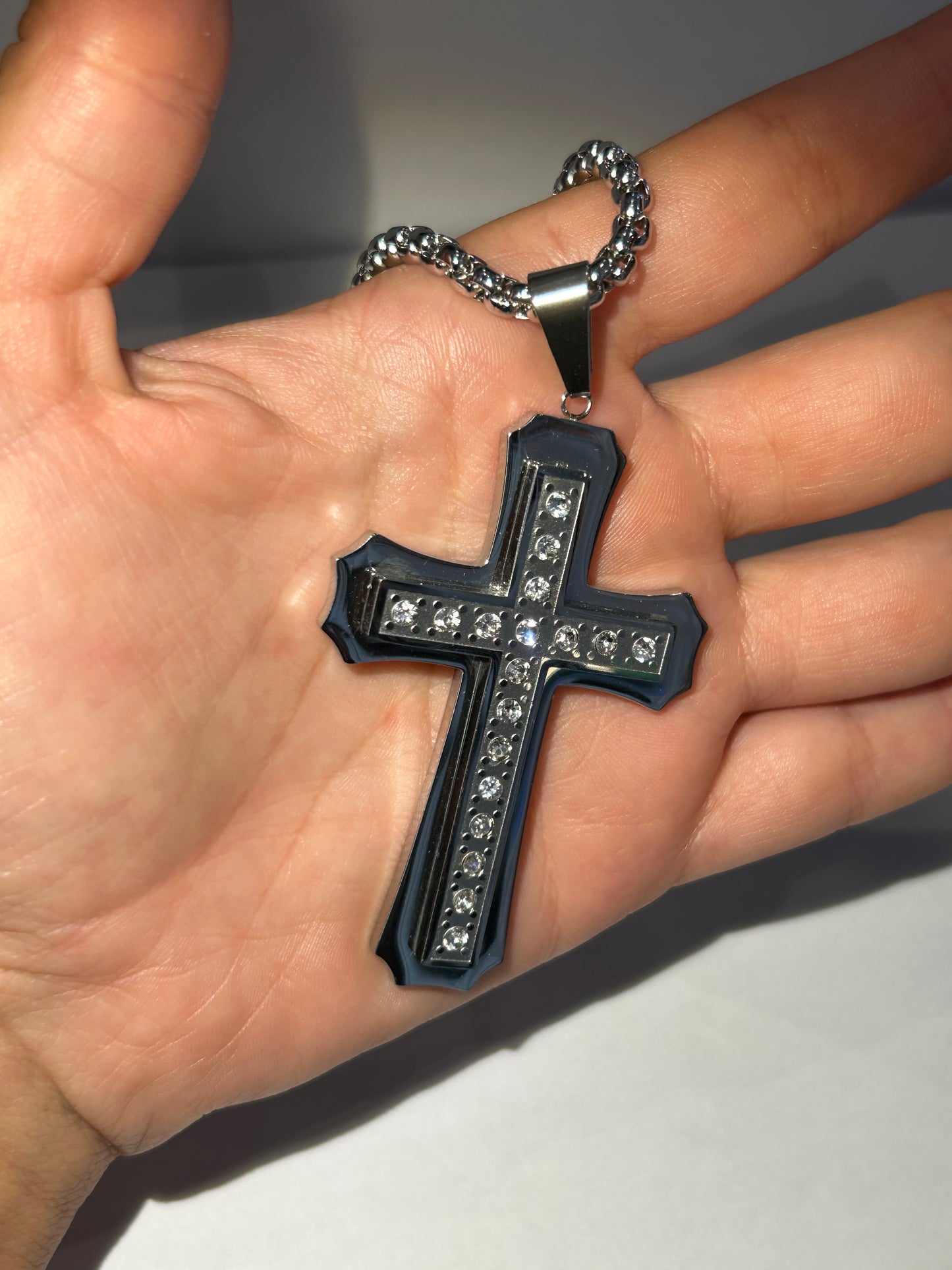 Large chunky crystal cross shaped pendant