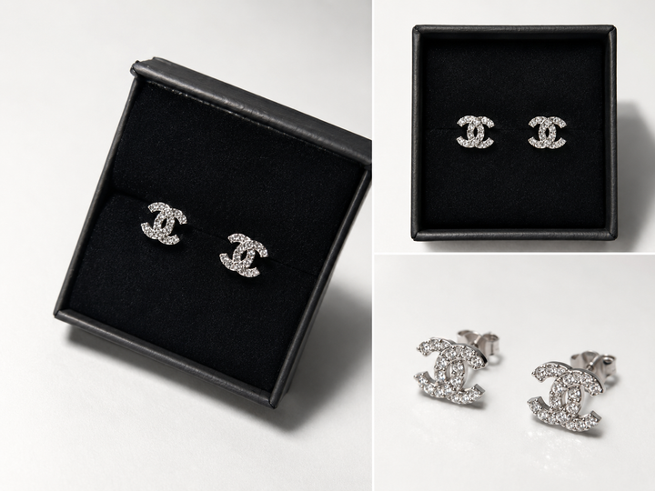 Letter c earrings with crystal detail