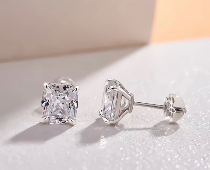 Radiant cut crystal stud earrings sparkling rectangular stone