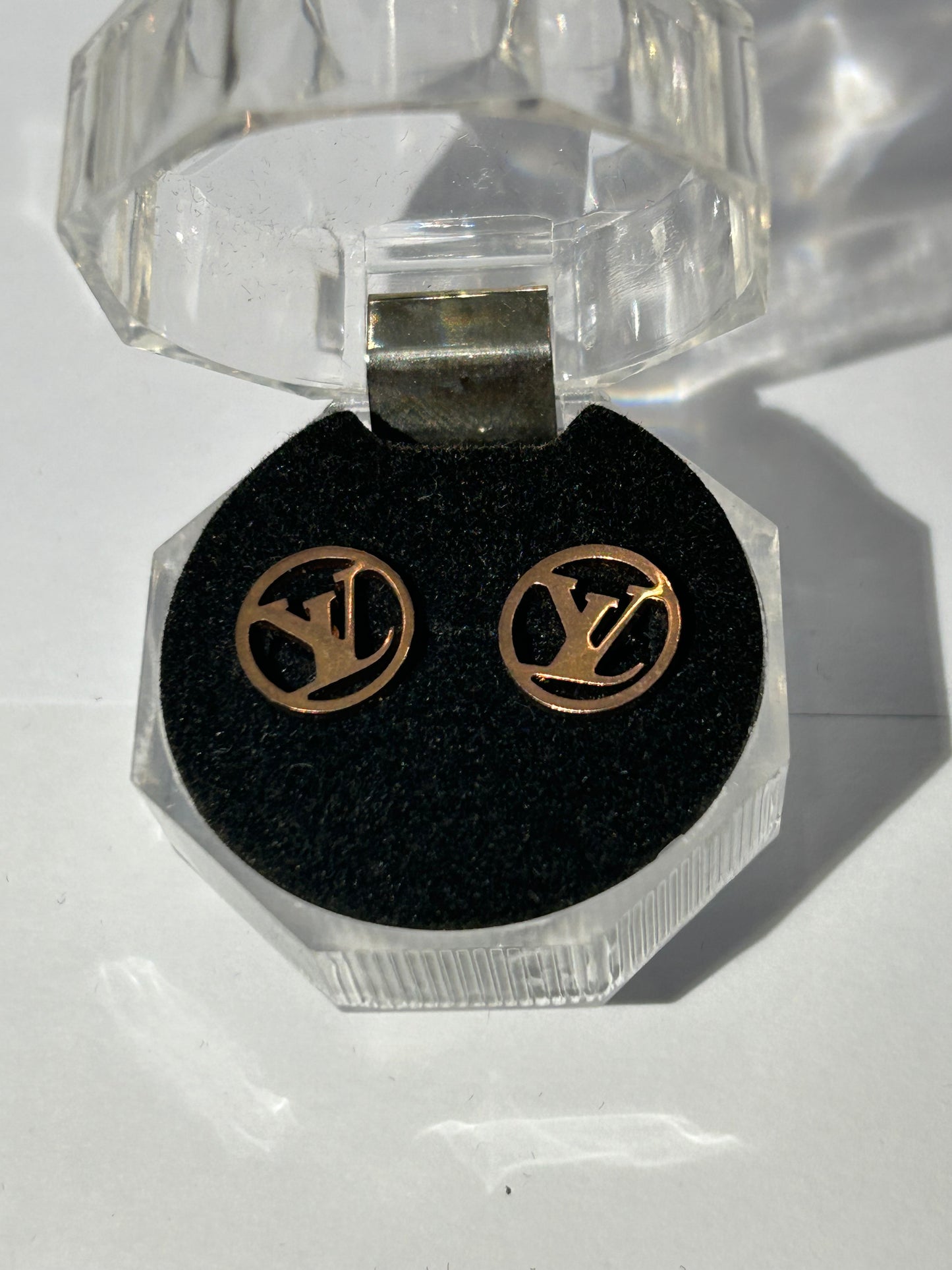 Rose gold letter outlined earrings