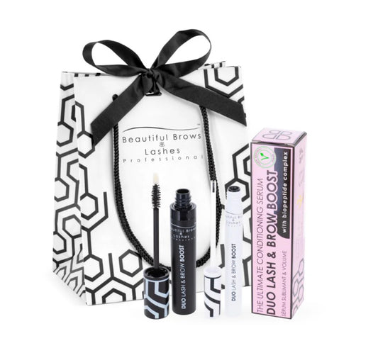Eyebrow and lash care product set with geometric packaging, 2in1 product 