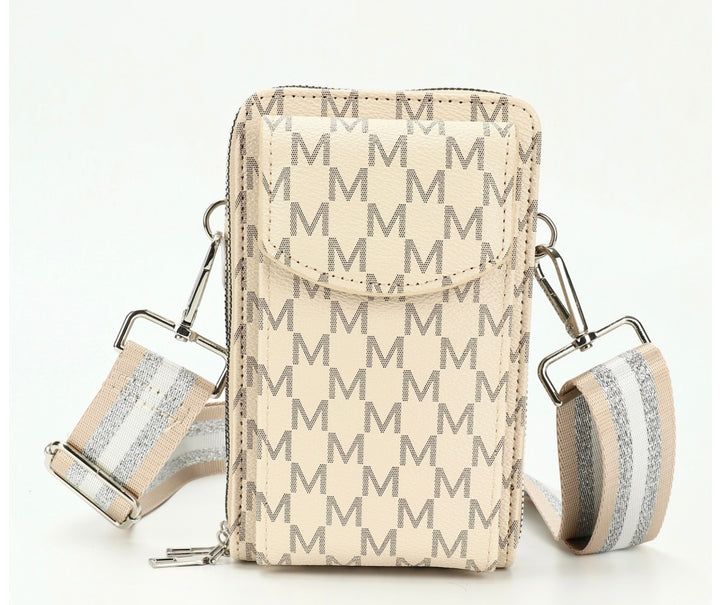 Beige crossbody phone purse bag with jazzy strap