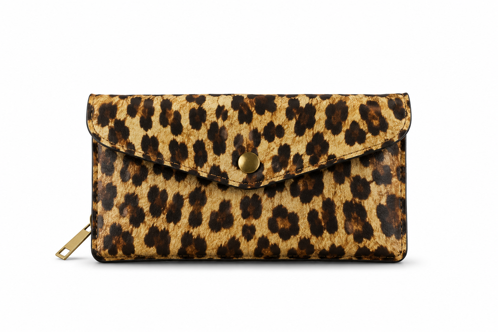 Real leather leopard print purse