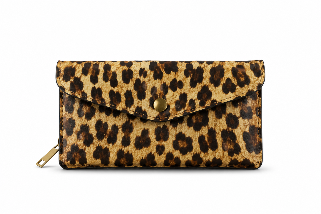 Real leather leopard print purse