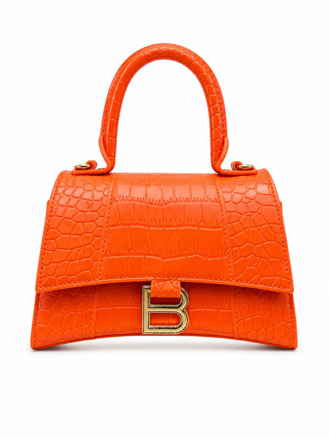 Black Croc Effect Top Handle Hourglass Handbag | Structured Grab Bag