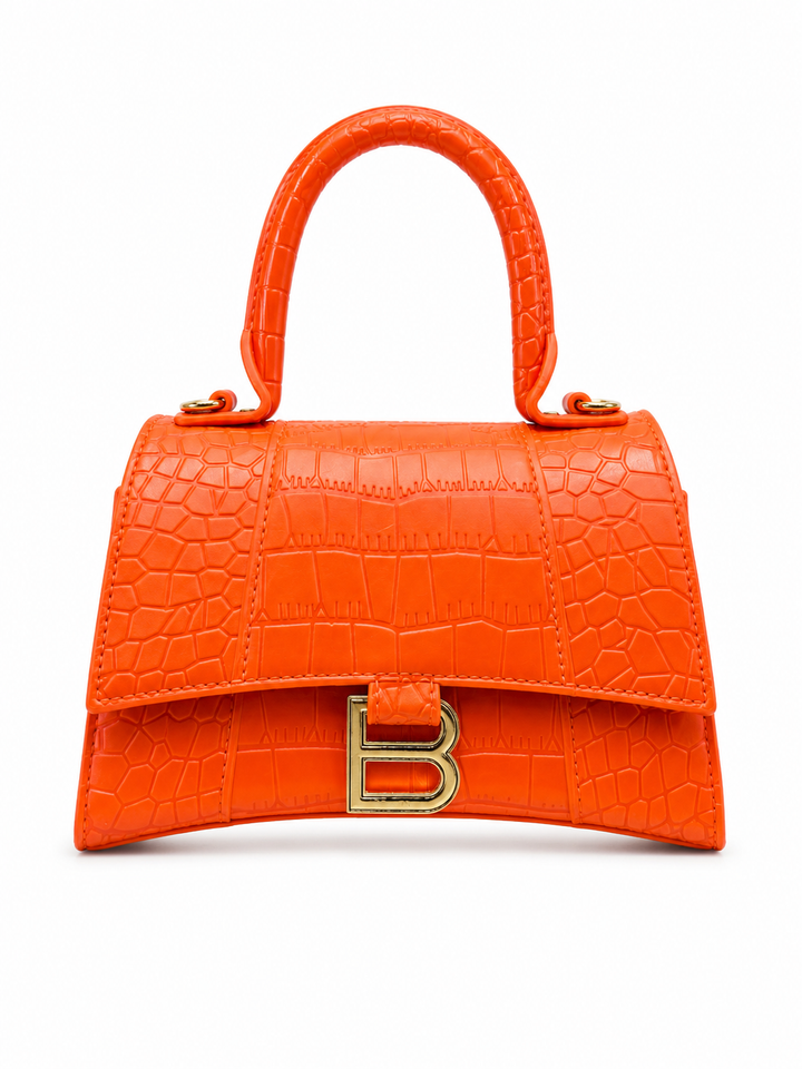 Black Croc Effect Top Handle Hourglass Handbag | Structured Grab Bag