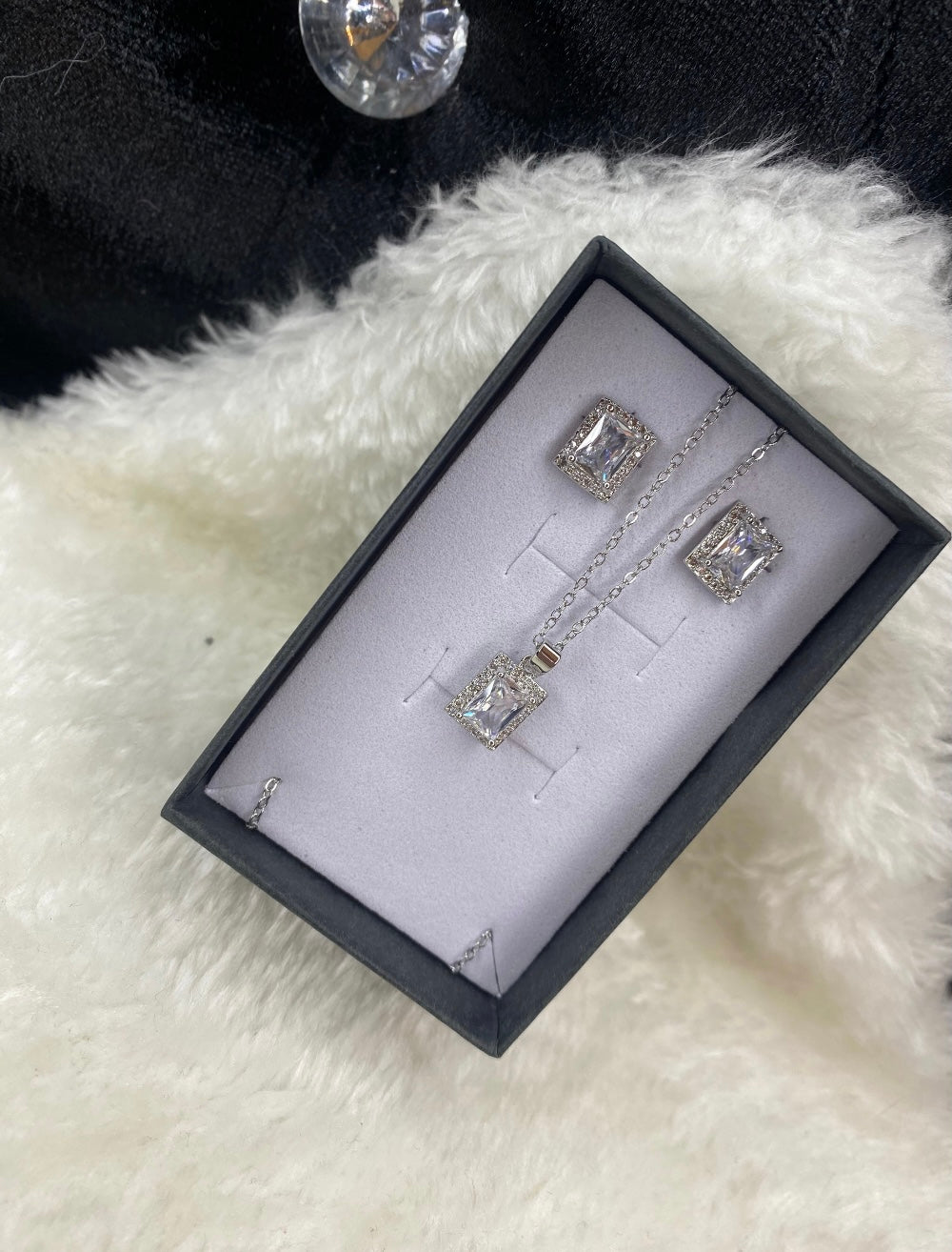 Rectangle crystal necklace and earring set