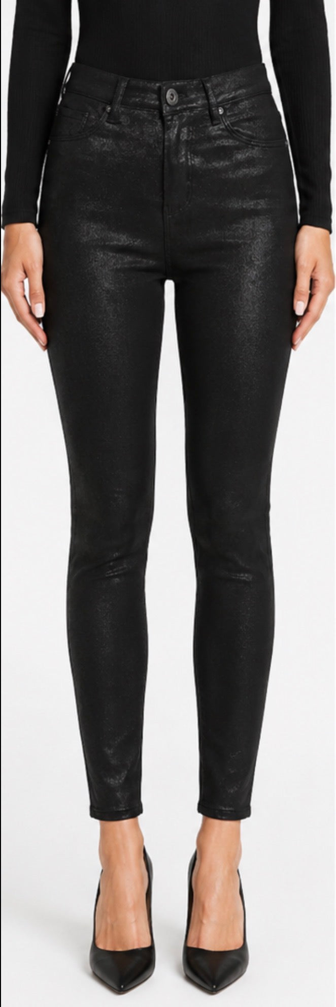 Shimmer Wax Finish Skinny Jeans