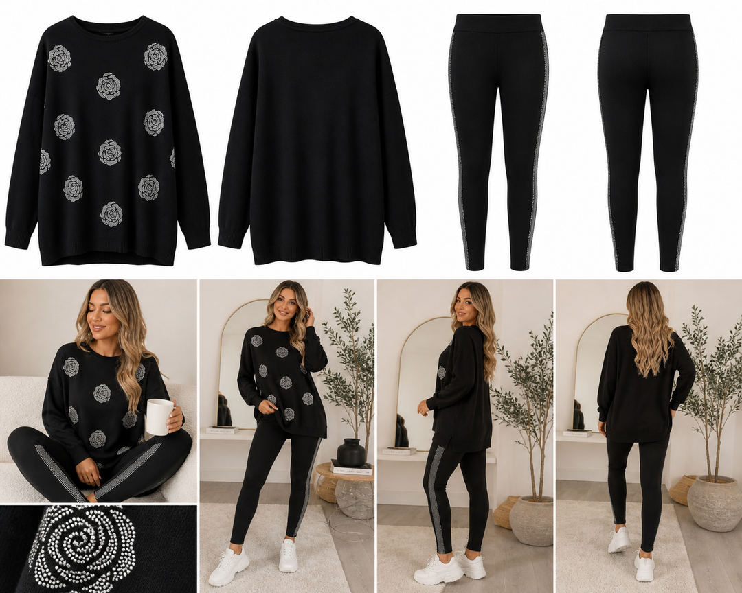 Black Crystal detailed loungewear set 
