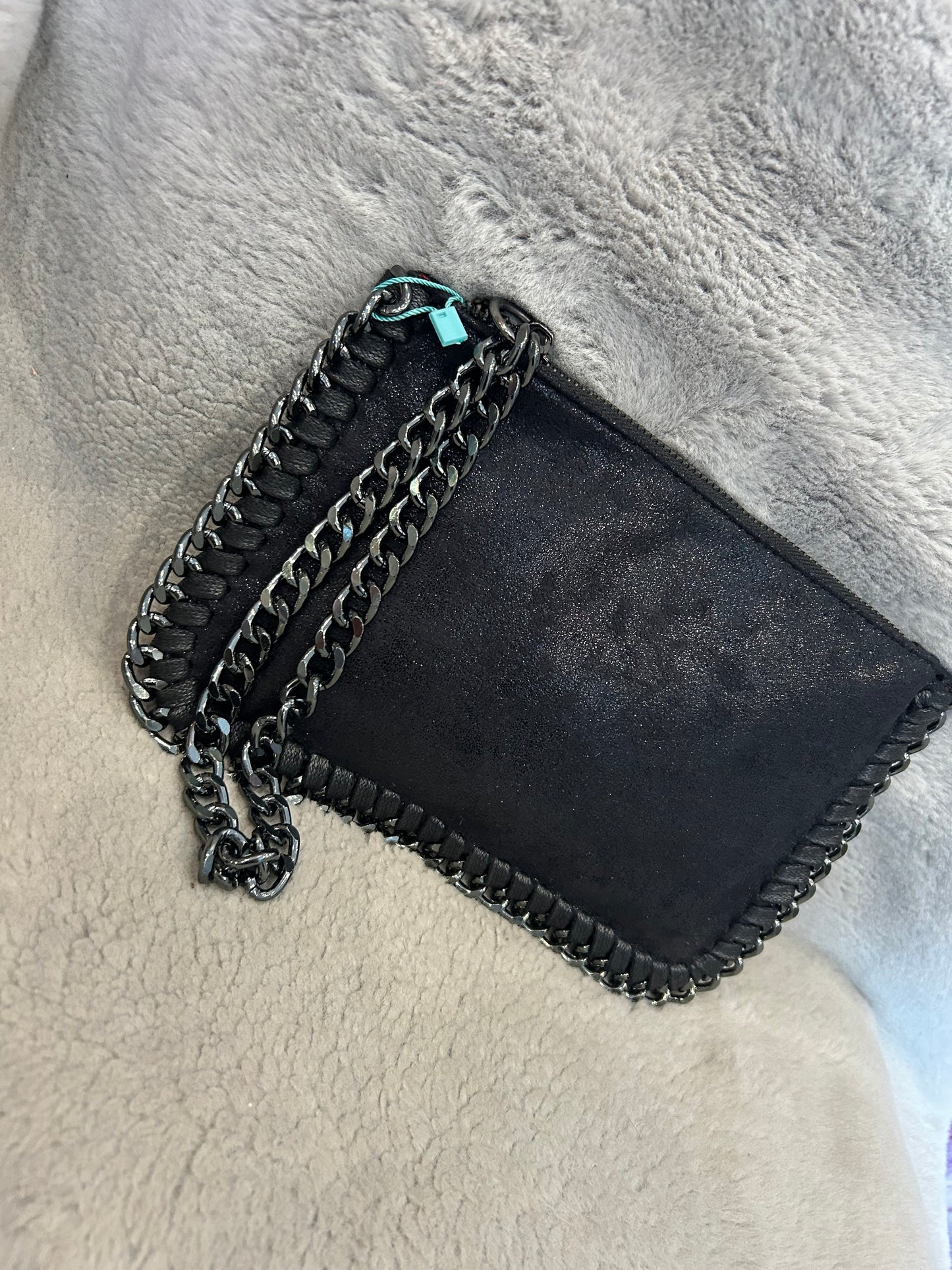 Black velvet chain clutch bag