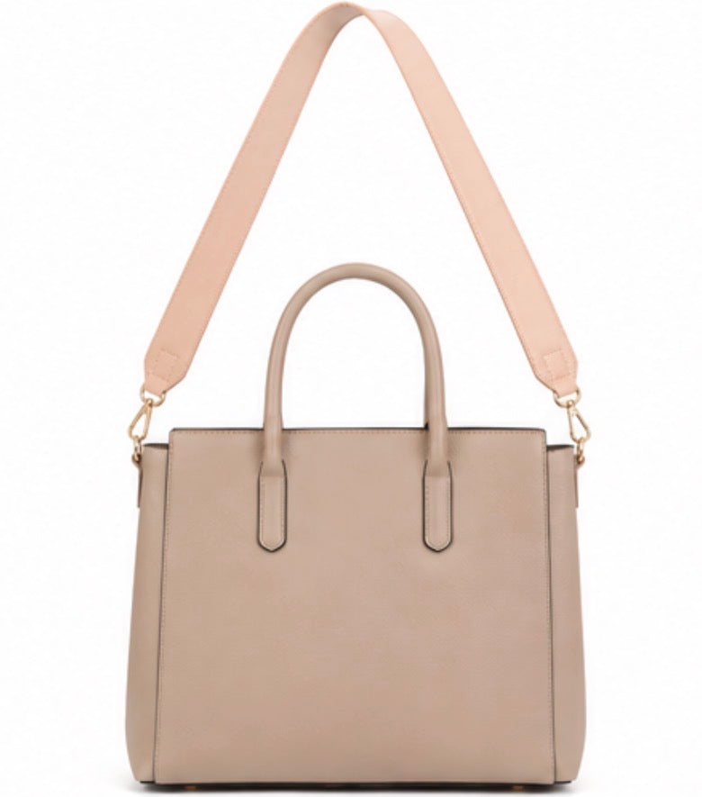 Nude / beige handbag strap with gold hardware 