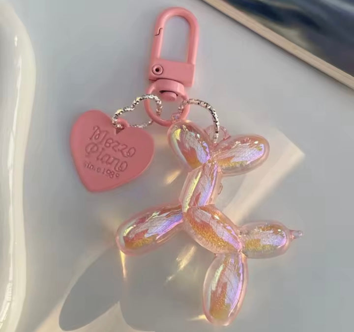 Balloon dog keyring charm with heart tag