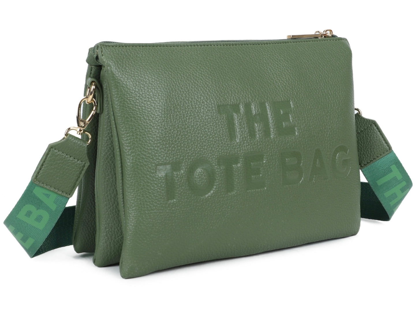 Tote crossbody bag with text strap