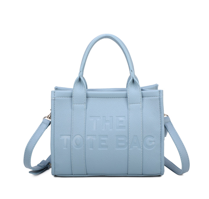 Debossed small tote handbag