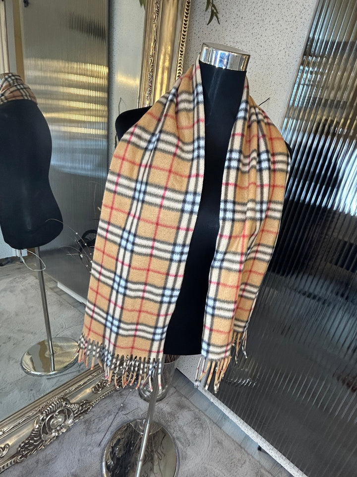 Brown checked detail scarf with tassels  