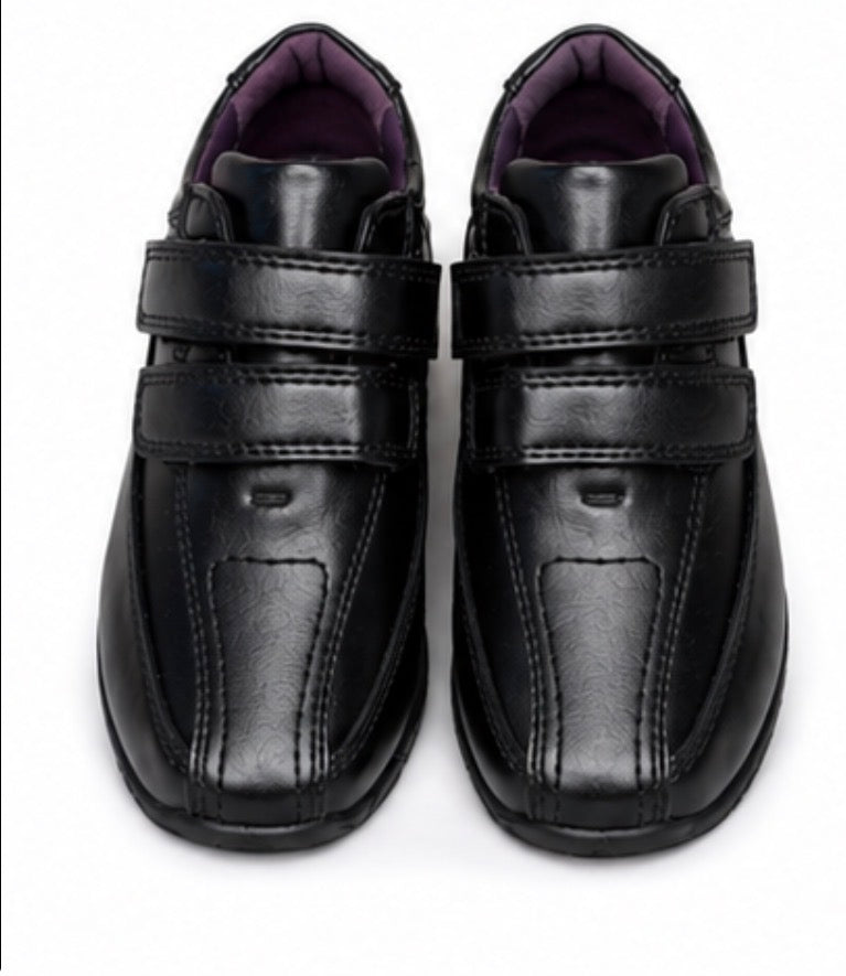 black smart boys school shoes with velcro fastening 