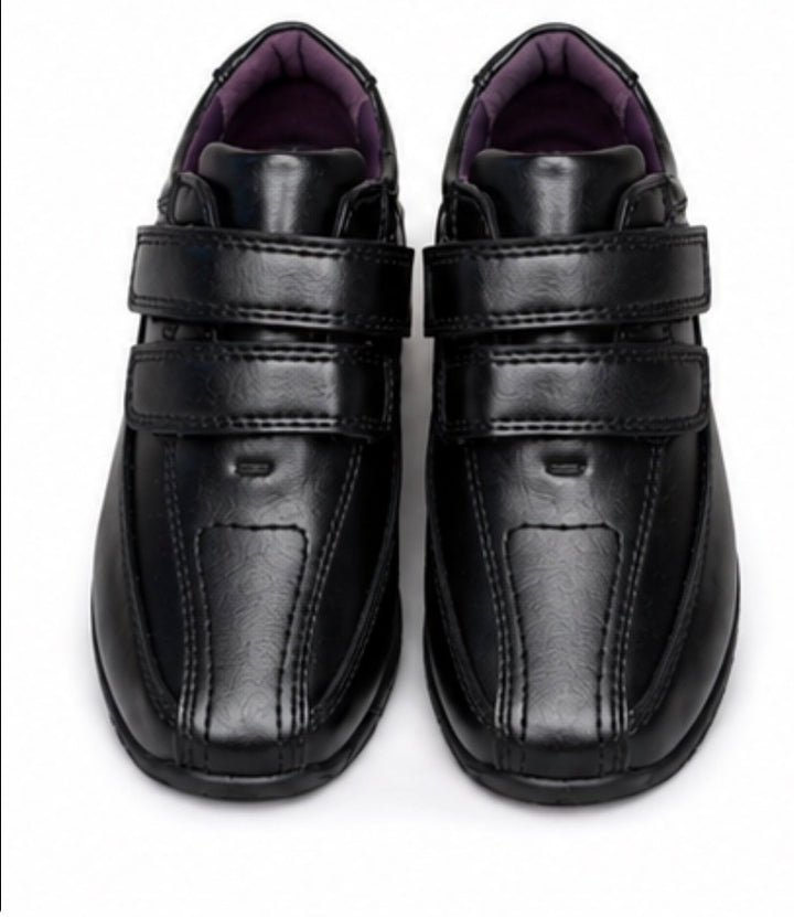 black smart boys school shoes with velcro fastening 