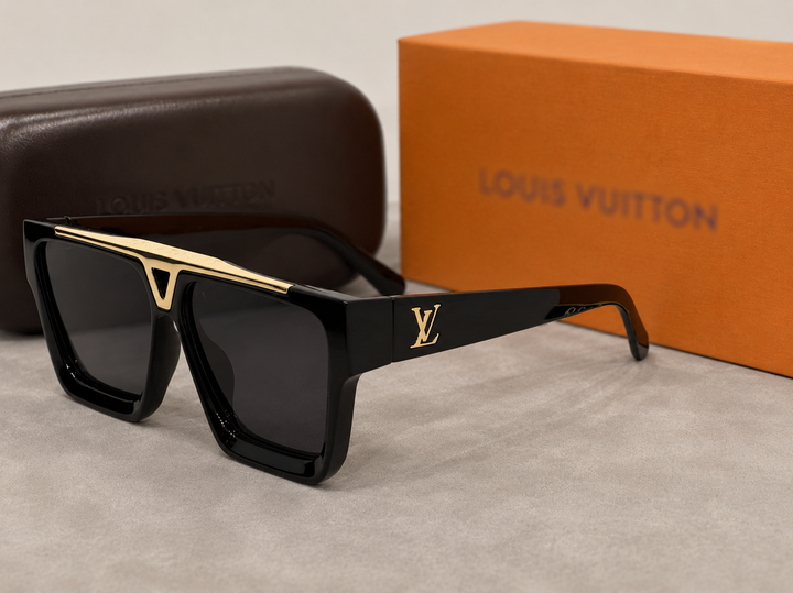 Black sunglasses with gold accents