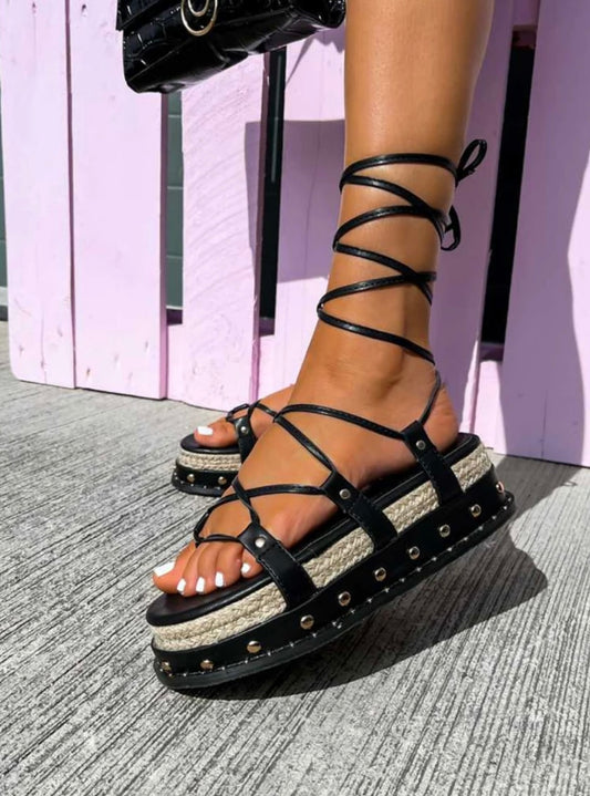 Small wedge gladiator sandals wrap around