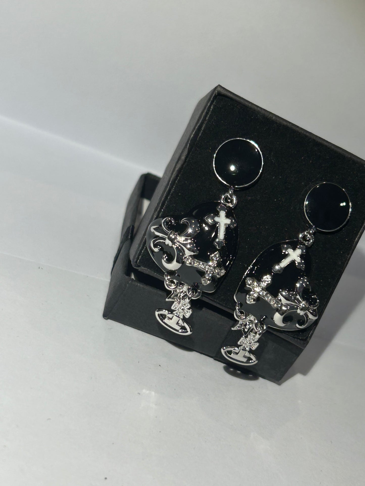 Black and silver dangle earrings