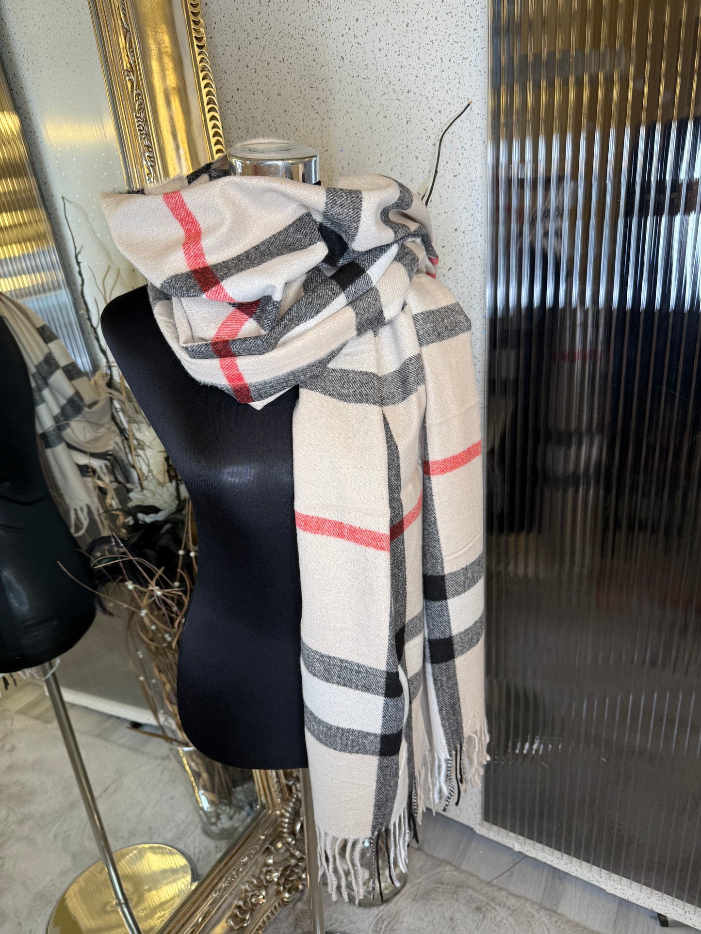 Beige checked scarf
