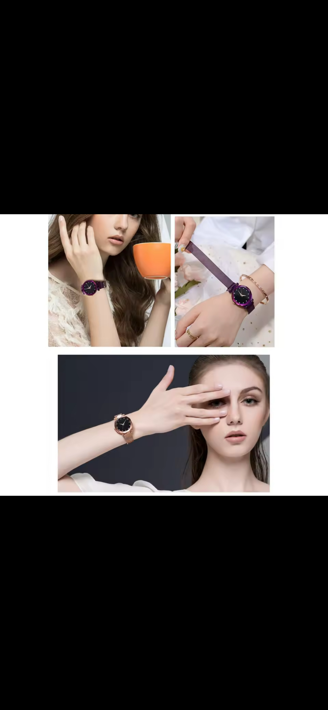 Wristwatch’s with a glitter face with a magnetic closure strap