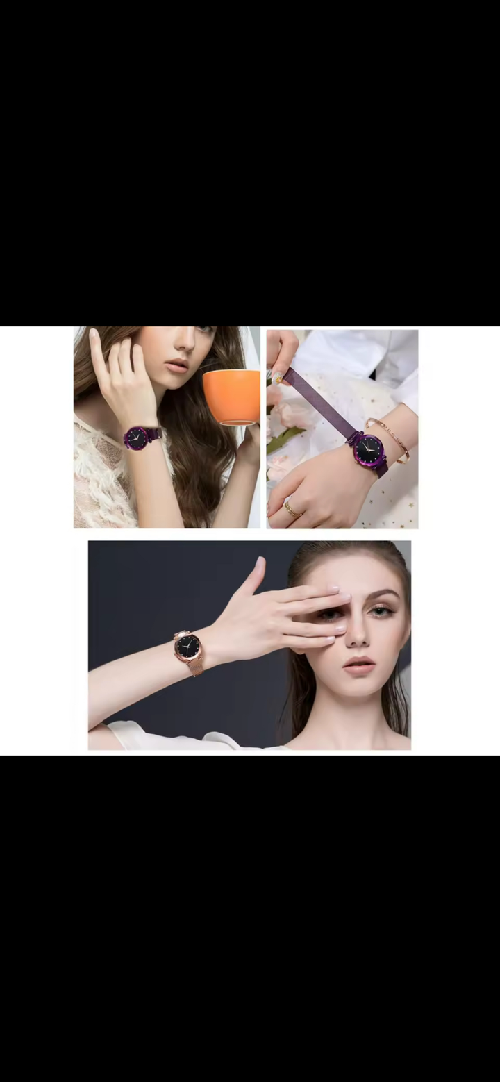 Wristwatch’s with a glitter face with a magnetic closure strap