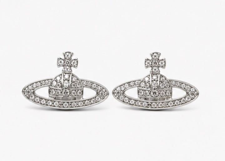 Silver crystal orb stud earrings with sparkling rhinestone detailing 