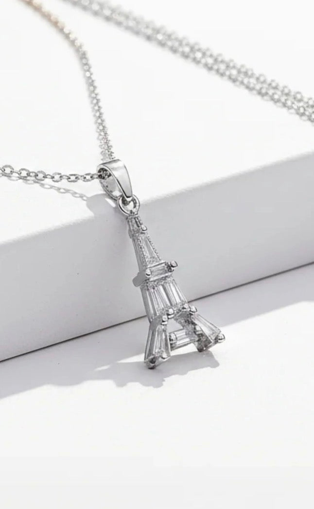Parisian Eiffel Tower Crystal Pendant Necklace