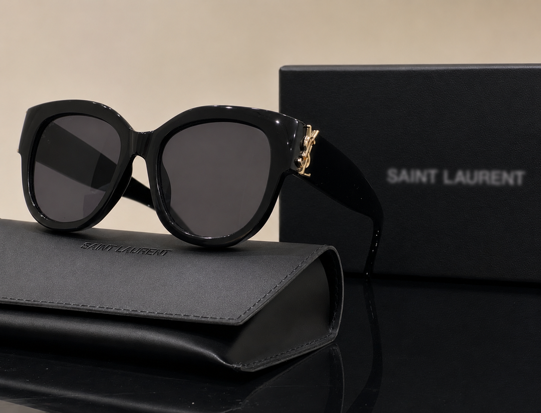 Oversized Black Sunglasses with Gold Detail