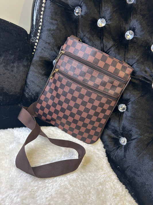 Brown checked crossbody bag