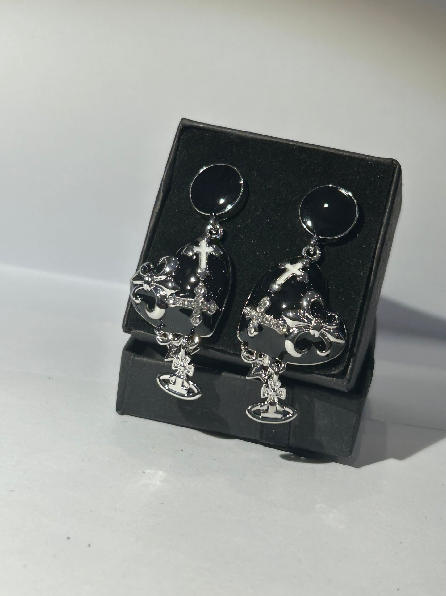 Black and silver dangle earrings