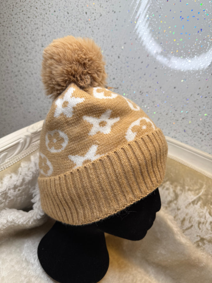 Flower detail bobble hats
