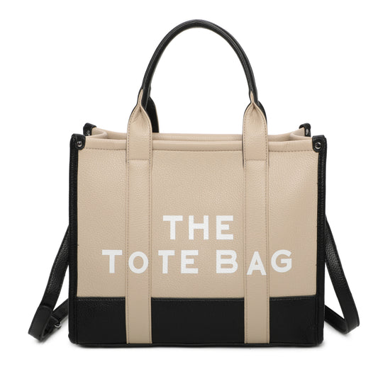 Two tone colour faux leather tote bag