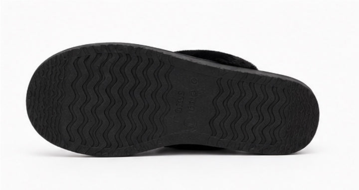 Black Faux Fur Lined Mule Slippers