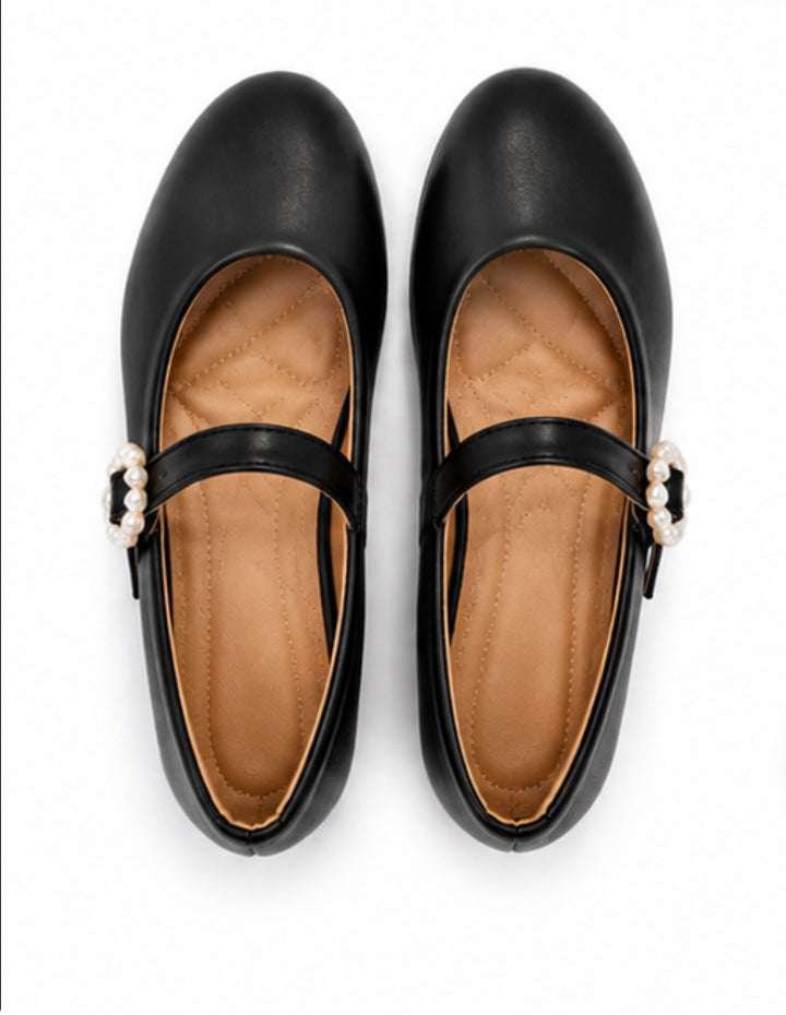 Black Pearl Buckle Mary Jane Shoes