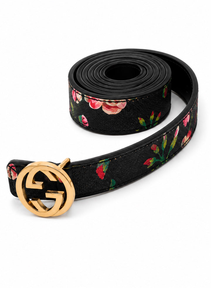 Black Floral Statement Belt