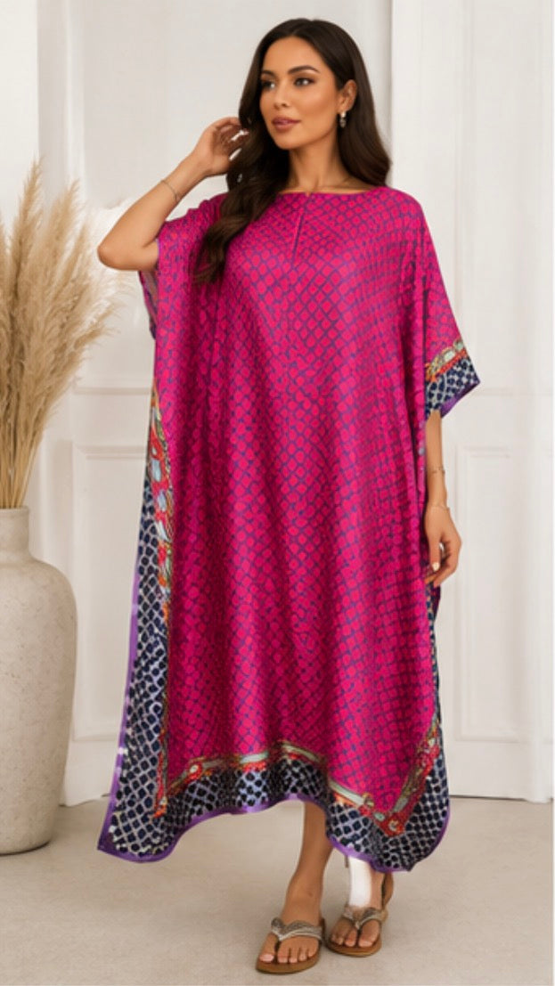 Satin Print Oversized Kaftan Dress