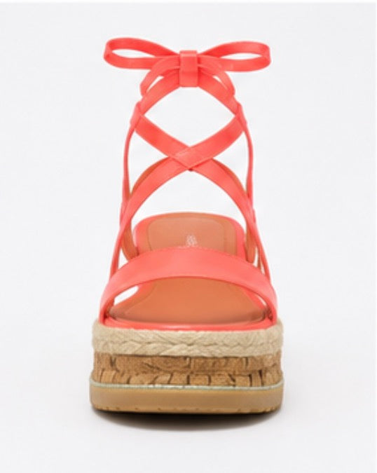 Neon Pink Lace-Up Platform Espadrille Sandals