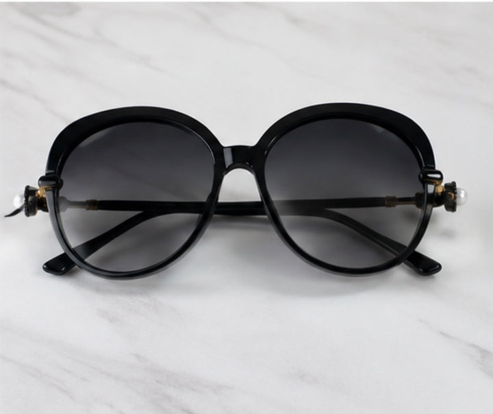 Pearl Detail Oversized Round Sunglasses