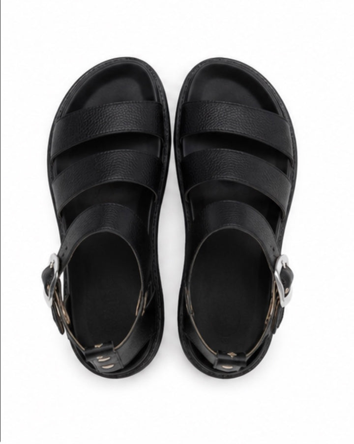 Black Gladiator Sandals – Faux Leather Strappy Summer Shoes