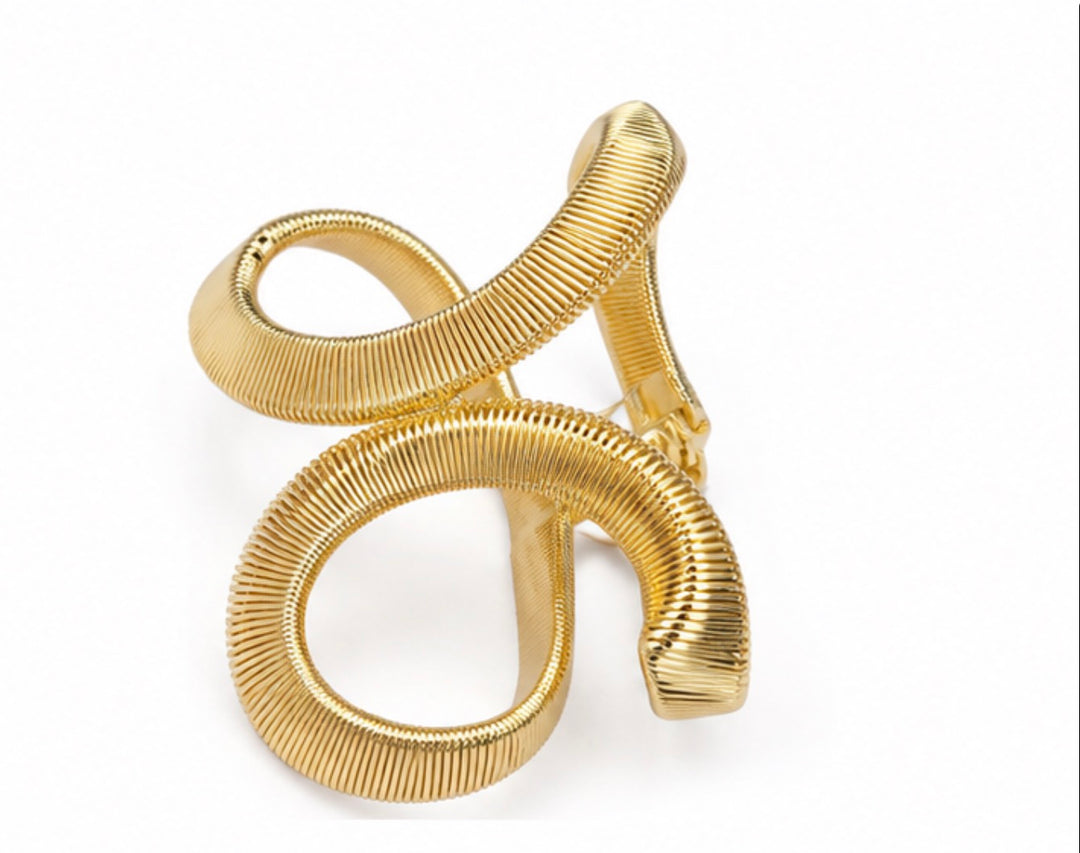 Gold Sculptural Twist Cuff Bangle Bracelet